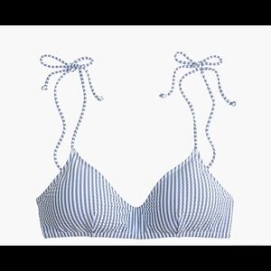 NWT J.Crew shoulder tie seersucker bikini top